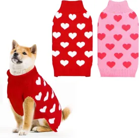 2 Pack Valentine Dog Sweater Dog Valentines Clothes Outfit Knitted Heart Sweater for Small Medium Large Dogs Pets (Red & Pink, X-Large)