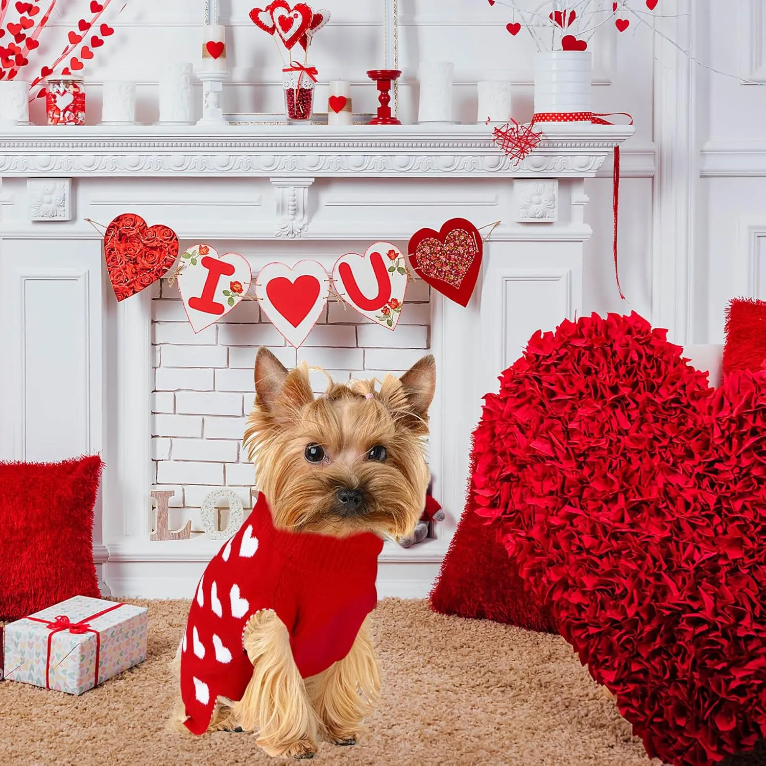 2 Pack Valentine Dog Sweater Dog Valentines Clothes Outfit Knitted Heart Sweater for Small Medium Large Dogs Pets (Red & Pink, X-Large)