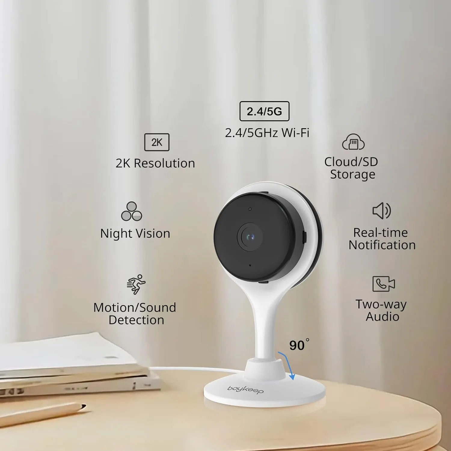 2K Indoor Security Camera, 2.4GHz/5GHz Wi-Fi Home Security Cameras for Baby/Elder/Dog, Pet Camera with Phone App, 2-Way Audio Baby Monitor Camera, Night Vision with 64G TF Card