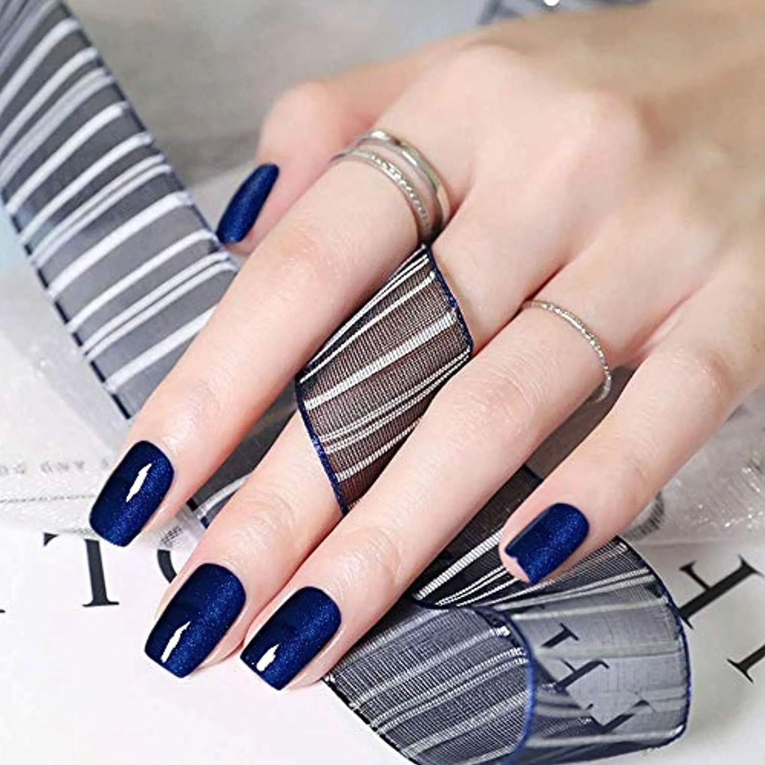 3 PCS 12ML Deep Pearly Blue Gel Nail Polish Kit with Base and Top Coat - Color Gel Nail Polish Set Soak Off UV LED Nail Art Manicure Salon