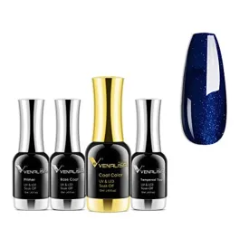 3 PCS 12ML Deep Pearly Blue Gel Nail Polish Kit with Base and Top Coat - Color Gel Nail Polish Set Soak Off UV LED Nail Art Manicure Salon