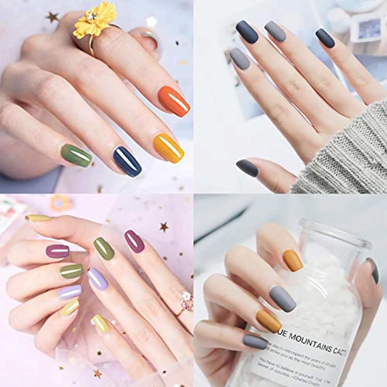3 PCS 12ML Deep Pearly Blue Gel Nail Polish Kit with Base and Top Coat - Color Gel Nail Polish Set Soak Off UV LED Nail Art Manicure Salon