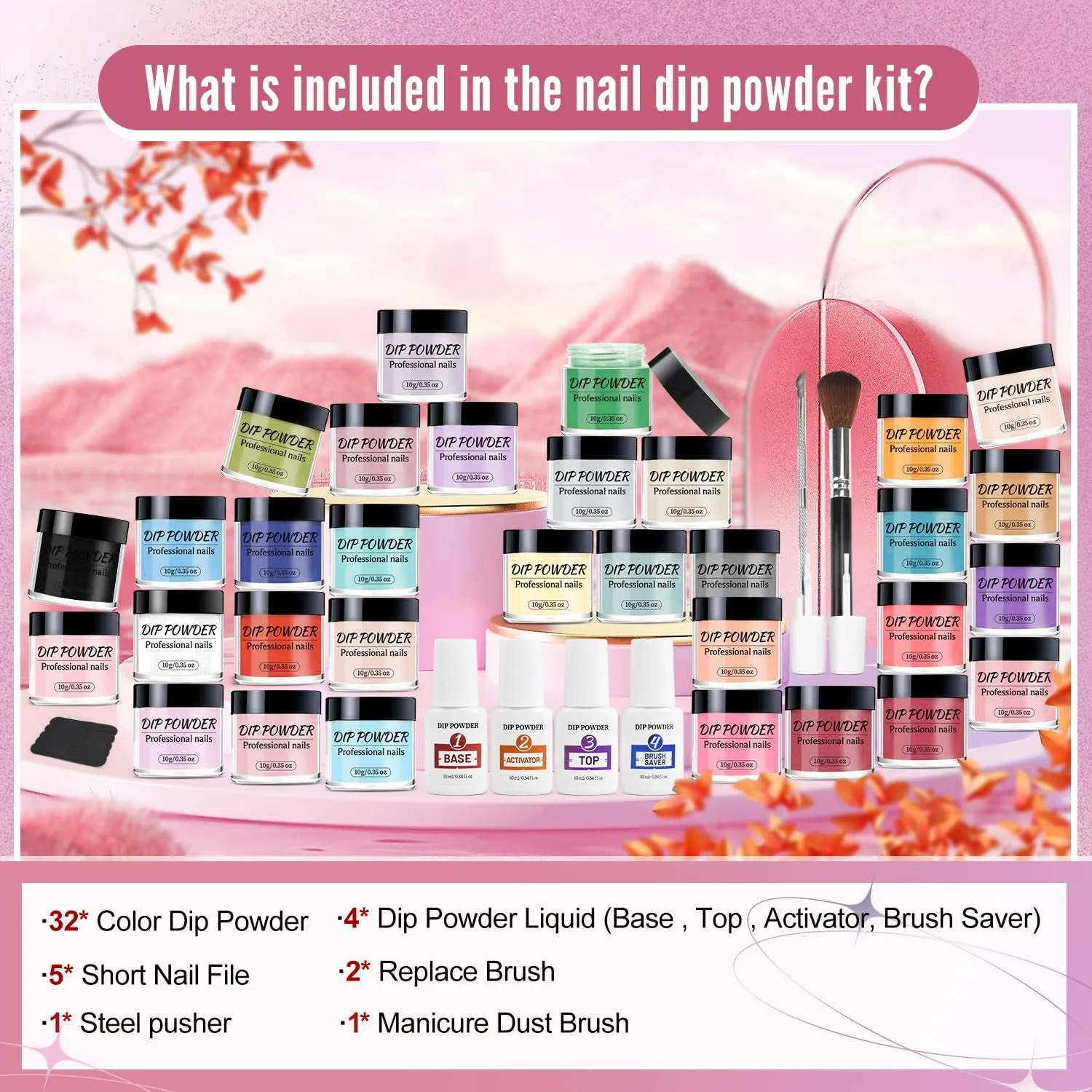 32-Color Nail Dip Powder Starter Kit: Blue Cheese & Yellow Shades for DIY Manicure, Tools Included