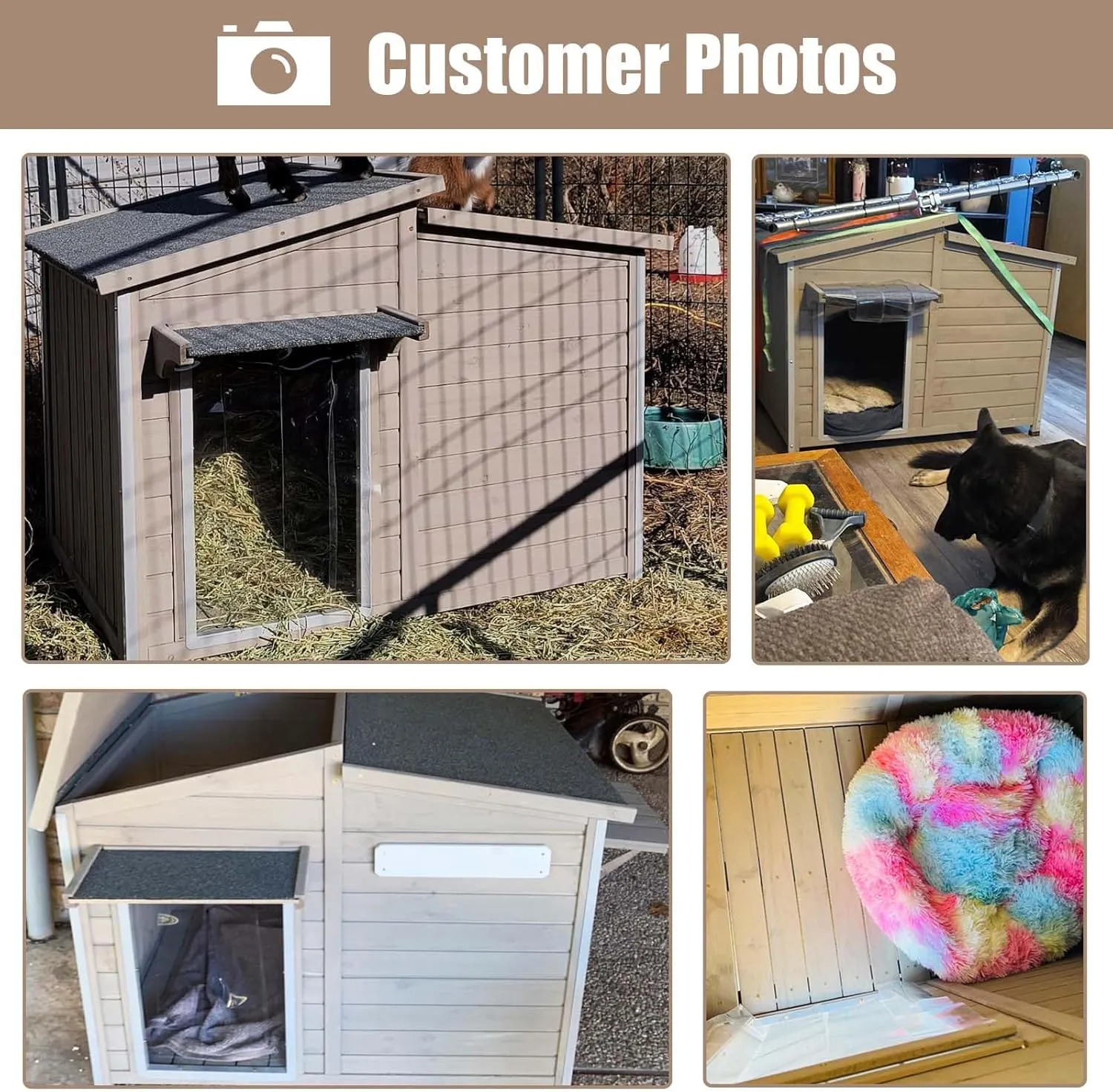 43" L Outdoor Extra Large Dog House with Removable Floor, Raised Feet, Anti-Chewing Iron Frame  Wooden Kennel with Asphalt Roof, Window for Indoor/Outdoor Use, Ideal for Medium to Large Dogs