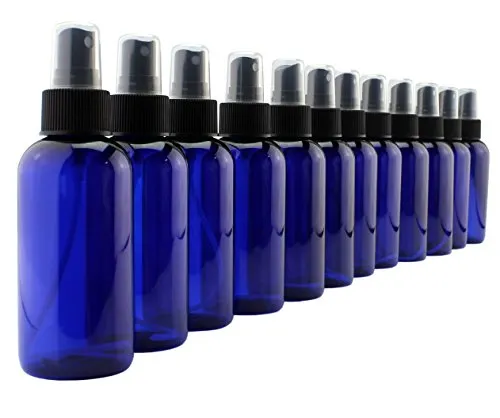 4oz Blue Plastic PET Fine Mist Spray Bottles (12-Pack w/Black Sprayers); Labels Included