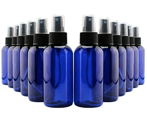4oz Blue Plastic PET Fine Mist Spray Bottles (12-Pack w/Black Sprayers); Labels Included