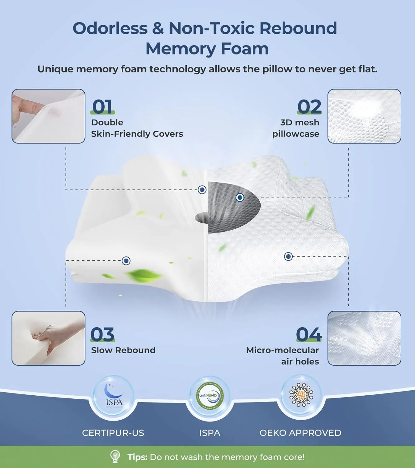 5X Pain Relief Cervical Pillow for Neck and Shoulder Support, Adjustable Memory Foam Sweet Sleeping, Odorless Ergonomic Contour Neck, Orthopedic Bed Pillow for Side Back Stomach Sleeper