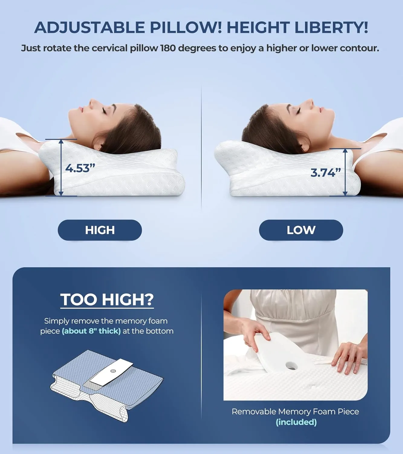 5X Pain Relief Cervical Pillow for Neck and Shoulder Support, Adjustable Memory Foam Sweet Sleeping, Odorless Ergonomic Contour Neck, Orthopedic Bed Pillow for Side Back Stomach Sleeper