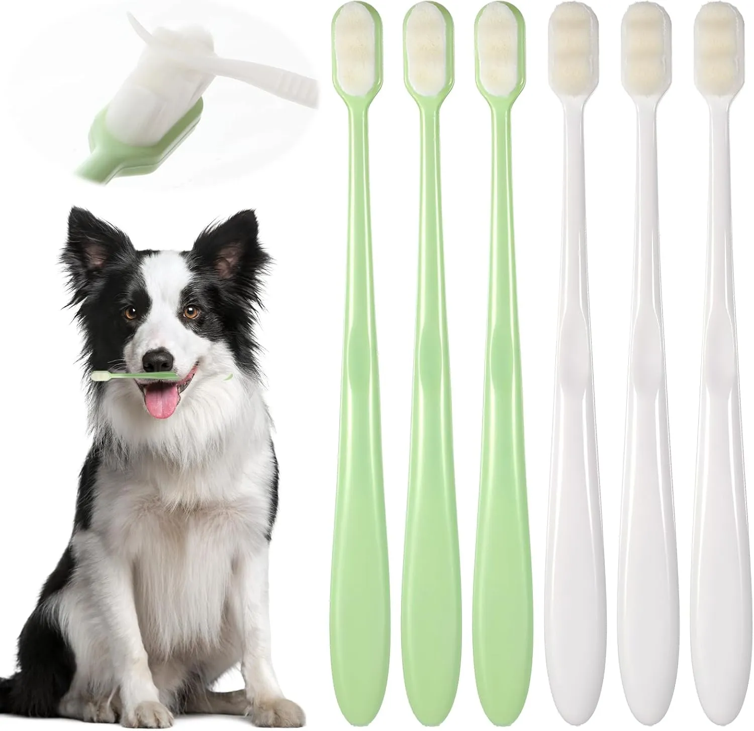 6 Pack Tooth Brush for Dog, Dog Toothbrush Kit, Cat Teeth Cleaning, Ultra-Soft Bristles Dogs Cats Tooth Brush, Dental Care for Small to Large Pets, Easy Teeth Cleaning Kit (3 Green, 3 White)