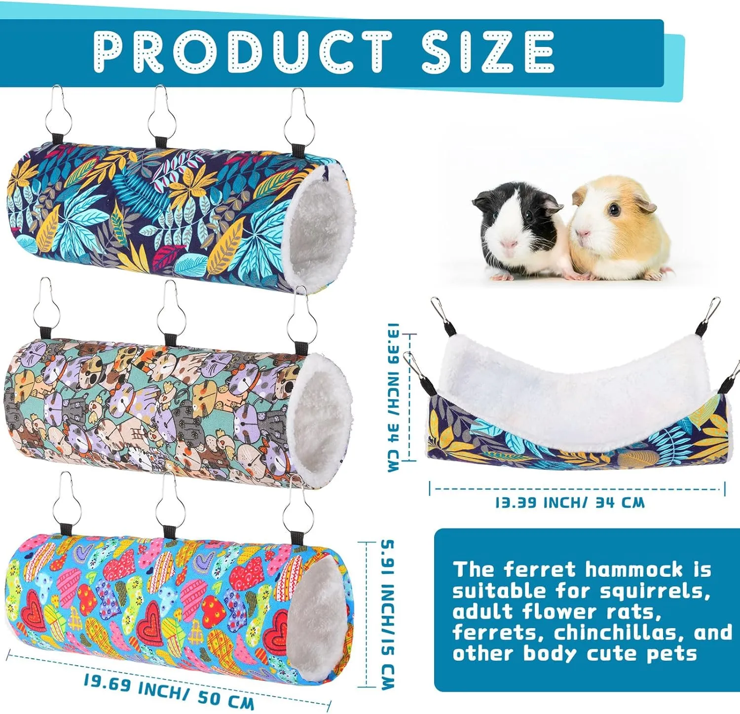 Abbylike 6 Pieces Rat Guinea Pig Hanging Hammock Ferret Cage Accessories Ferret Tunnels and Tubes Small Pet Hanging Beds Glider Toy Guinea Pig Ferret Hideout Bed Cage Accessories (Classic)