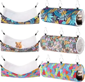 Abbylike 6 Pieces Rat Guinea Pig Hanging Hammock Ferret Cage Accessories Ferret Tunnels and Tubes Small Pet Hanging Beds Glider Toy Guinea Pig Ferret Hideout Bed Cage Accessories (Classic)