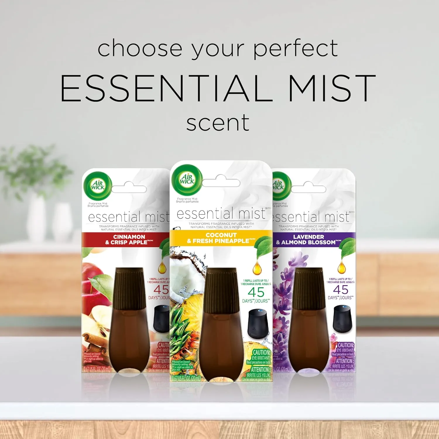 Air Wick Essential Mist Refill, 3ct, Linen & Petals, Air Freshener, Essential Oils