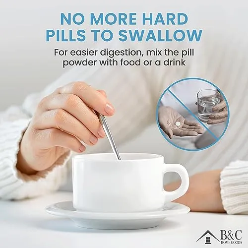 B&C Home Goods Stainless Steel Pill Crusher & Grinder for Kids, Pets