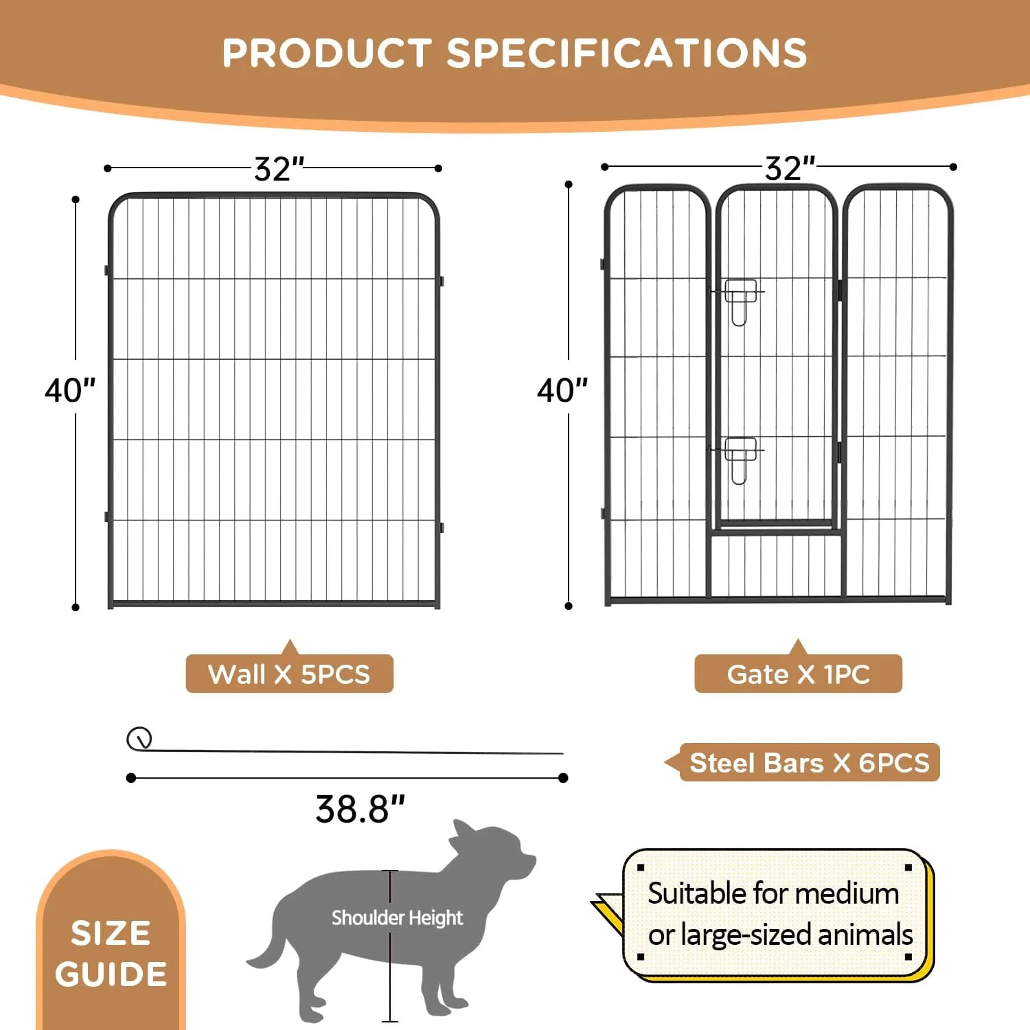 BestPet Dog Playpen Indoor 40 inch 6 Panels Metal Dog Pen Pet Dog Fence Outdoor Exercise Pen with Doors,Pet Puppy Playpen for RV Camping Yard, Black