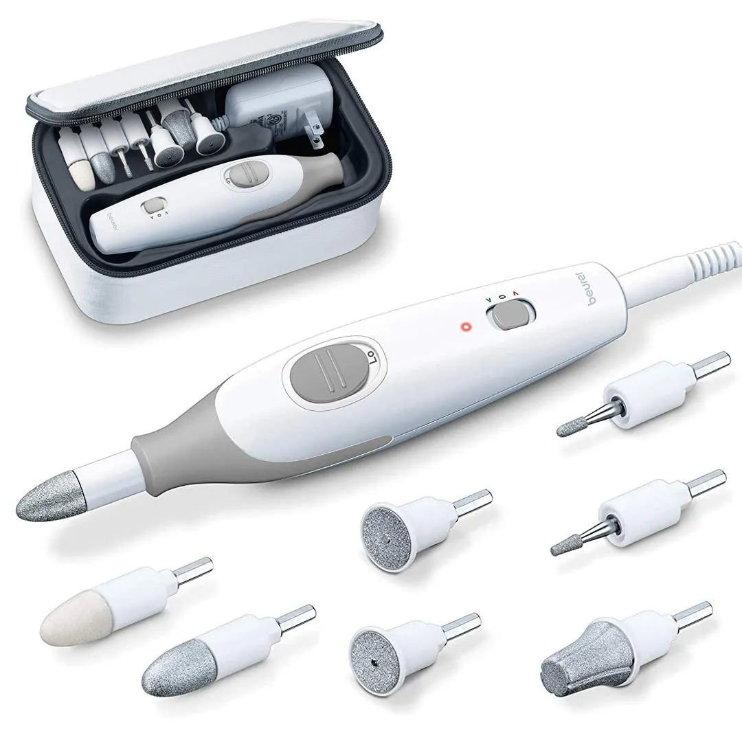 Beurer Professional Nail Drill Kit for Manicure Pedicure - Electric Nail File Set with 7 Attachments - Nail Care Tool with 2 Speeds - All in One Trimmer Nail Grinder, MP32