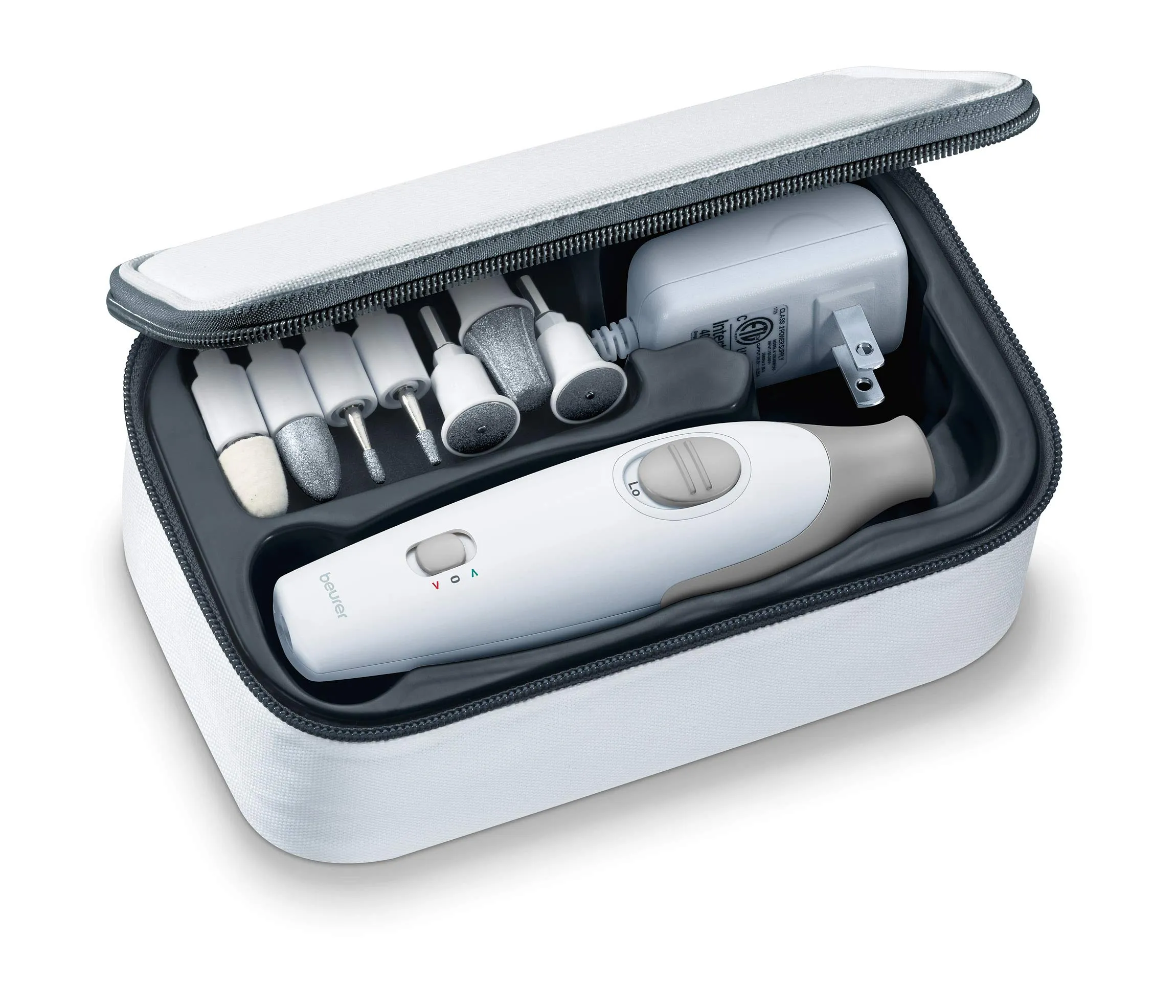 Beurer Professional Nail Drill Kit for Manicure Pedicure - Electric Nail File Set with 7 Attachments - Nail Care Tool with 2 Speeds - All in One Trimmer Nail Grinder, MP32