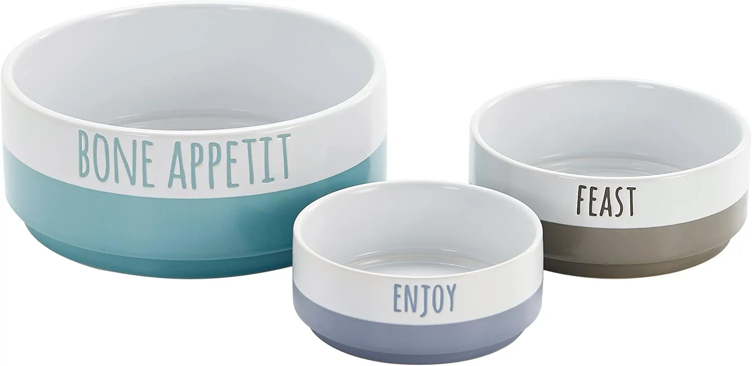 Bico Minimalistic Bone Appetit Ceramic 76oz Pet Bowl, for Large Size Dog, Puppy, Cat, Kitten, Durable and Dishwasher Safe Stoneware