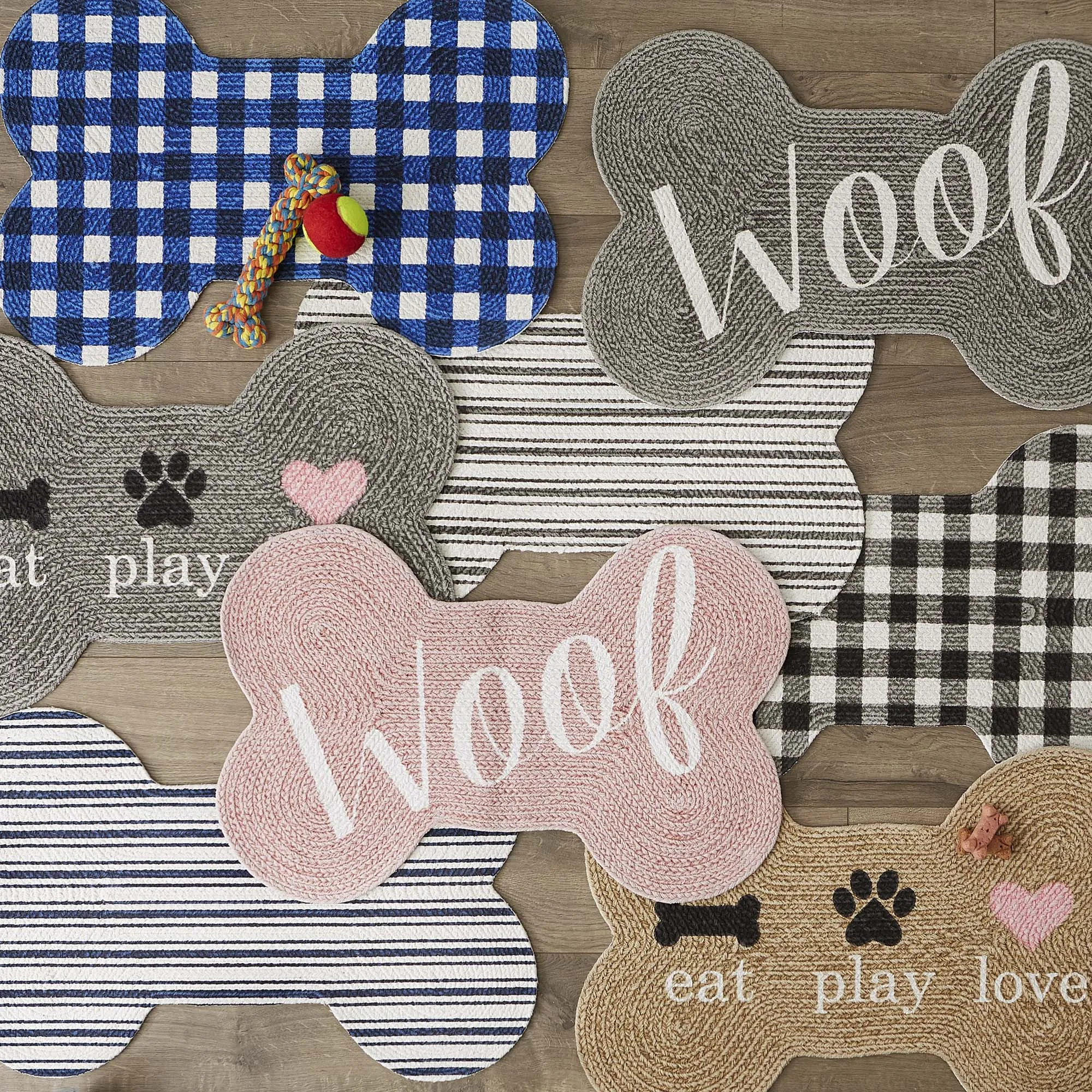 Black & White Buffalo Check Bone Shaped Pet Mat 16x24
