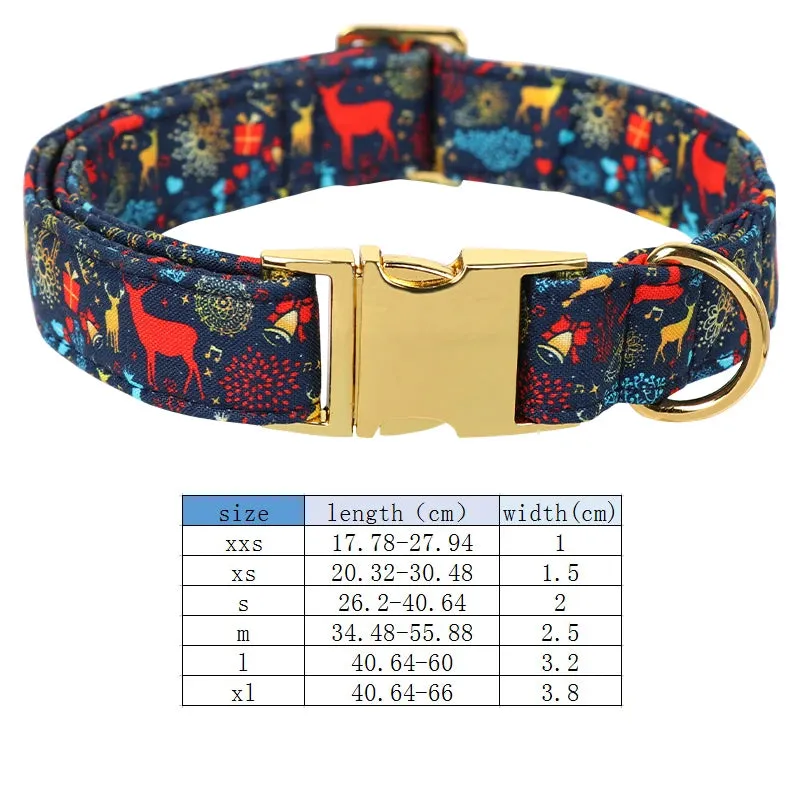 Blue Deer Christmas Party Dog Collar | Personalized Dog Collar with Flower Bowtie for Small Medium Large Dogs