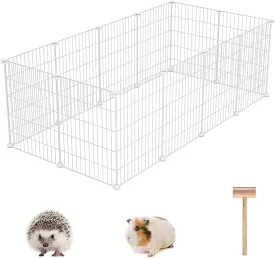 C&AHOME Pet Playpen, Small Animals Supplies, 12 Panels Exercise Playpens Cage, C Grids Portable Yard Fence Indoor, Ideal for Guinea Pigs, Puppy Pet Products, DIY Metal Playpens, 12"  15" White