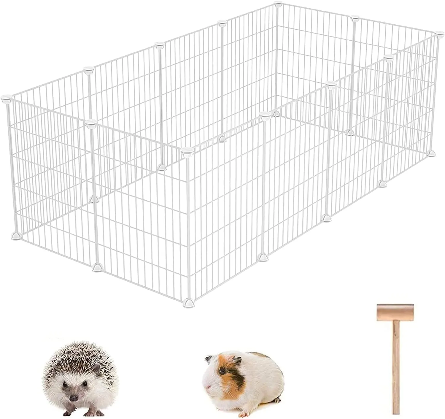 C&AHOME Pet Playpen, Small Animals Supplies, 12 Panels Exercise Playpens Cage, C Grids Portable Yard Fence Indoor, Ideal for Guinea Pigs, Puppy Pet Products, DIY Metal Playpens, 12"  15" White