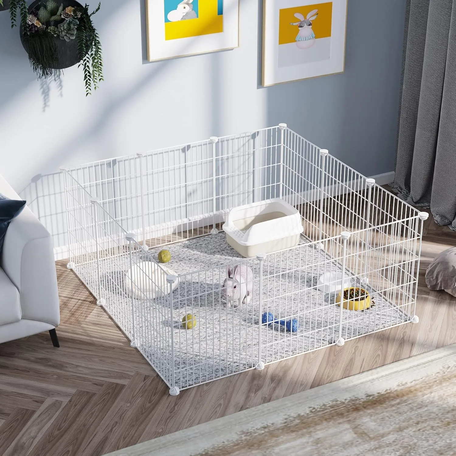 C&AHOME Pet Playpen, Small Animals Supplies, 12 Panels Exercise Playpens Cage, C Grids Portable Yard Fence Indoor, Ideal for Guinea Pigs, Puppy Pet Products, DIY Metal Playpens, 12"  15" White
