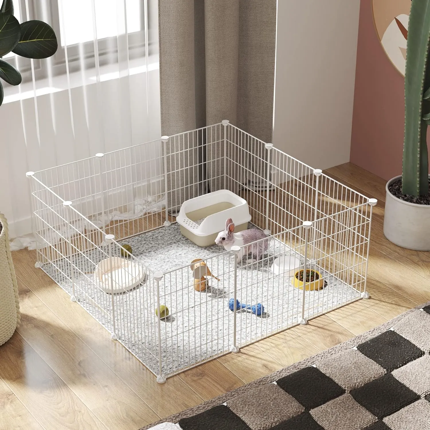 C&AHOME Pet Playpen, Small Animals Supplies, 12 Panels Exercise Playpens Cage, C Grids Portable Yard Fence Indoor, Ideal for Guinea Pigs, Puppy Pet Products, DIY Metal Playpens, 12"  15" White