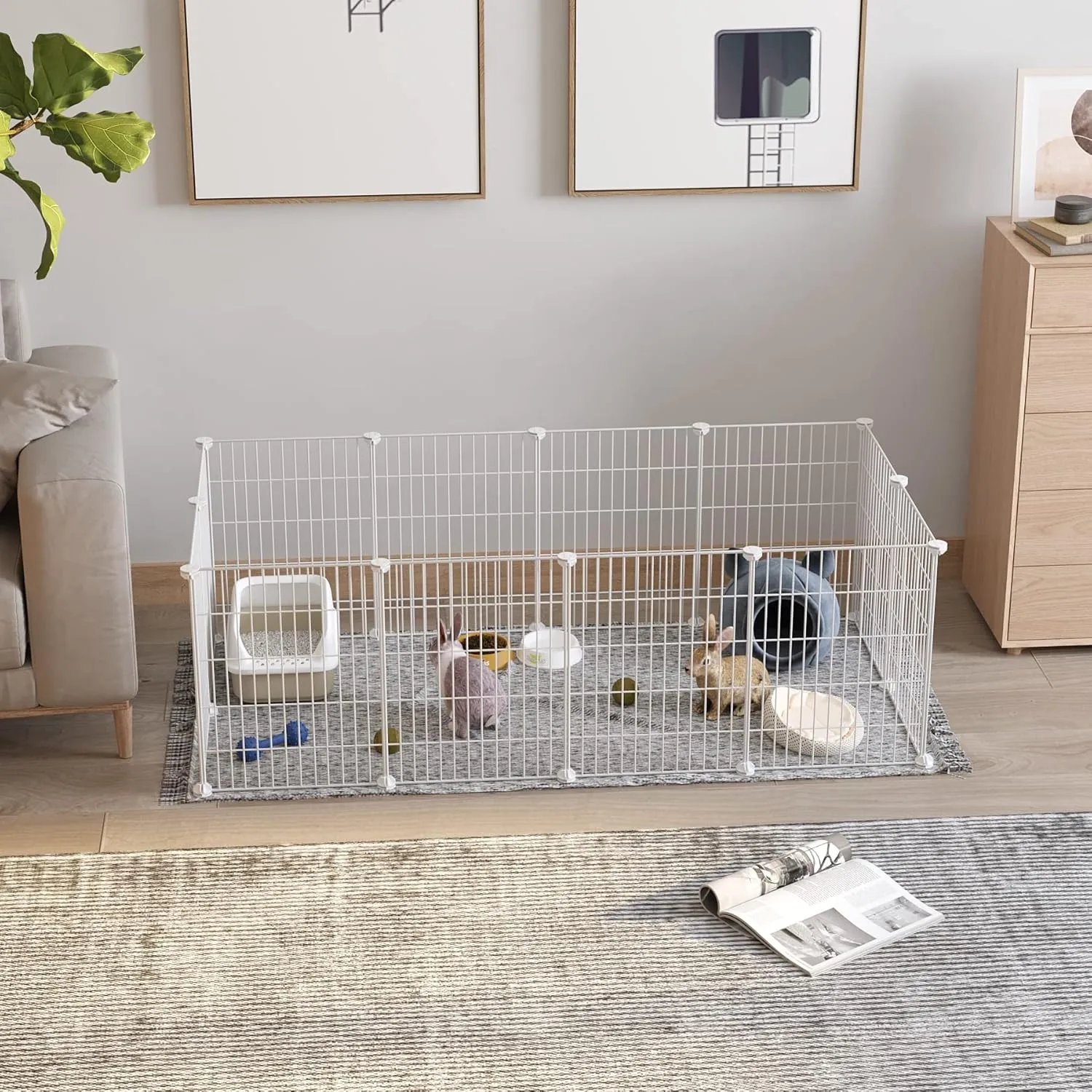 C&AHOME Pet Playpen, Small Animals Supplies, 12 Panels Exercise Playpens Cage, C Grids Portable Yard Fence Indoor, Ideal for Guinea Pigs, Puppy Pet Products, DIY Metal Playpens, 12"  15" White