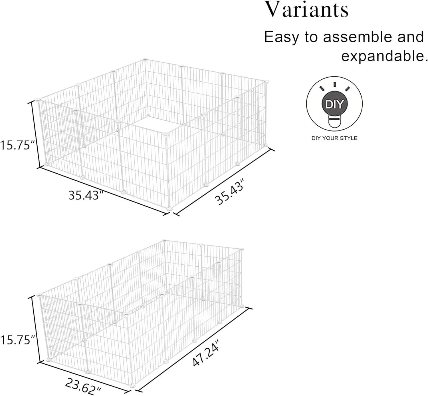 C&AHOME Pet Playpen, Small Animals Supplies, 12 Panels Exercise Playpens Cage, C Grids Portable Yard Fence Indoor, Ideal for Guinea Pigs, Puppy Pet Products, DIY Metal Playpens, 12"  15" White