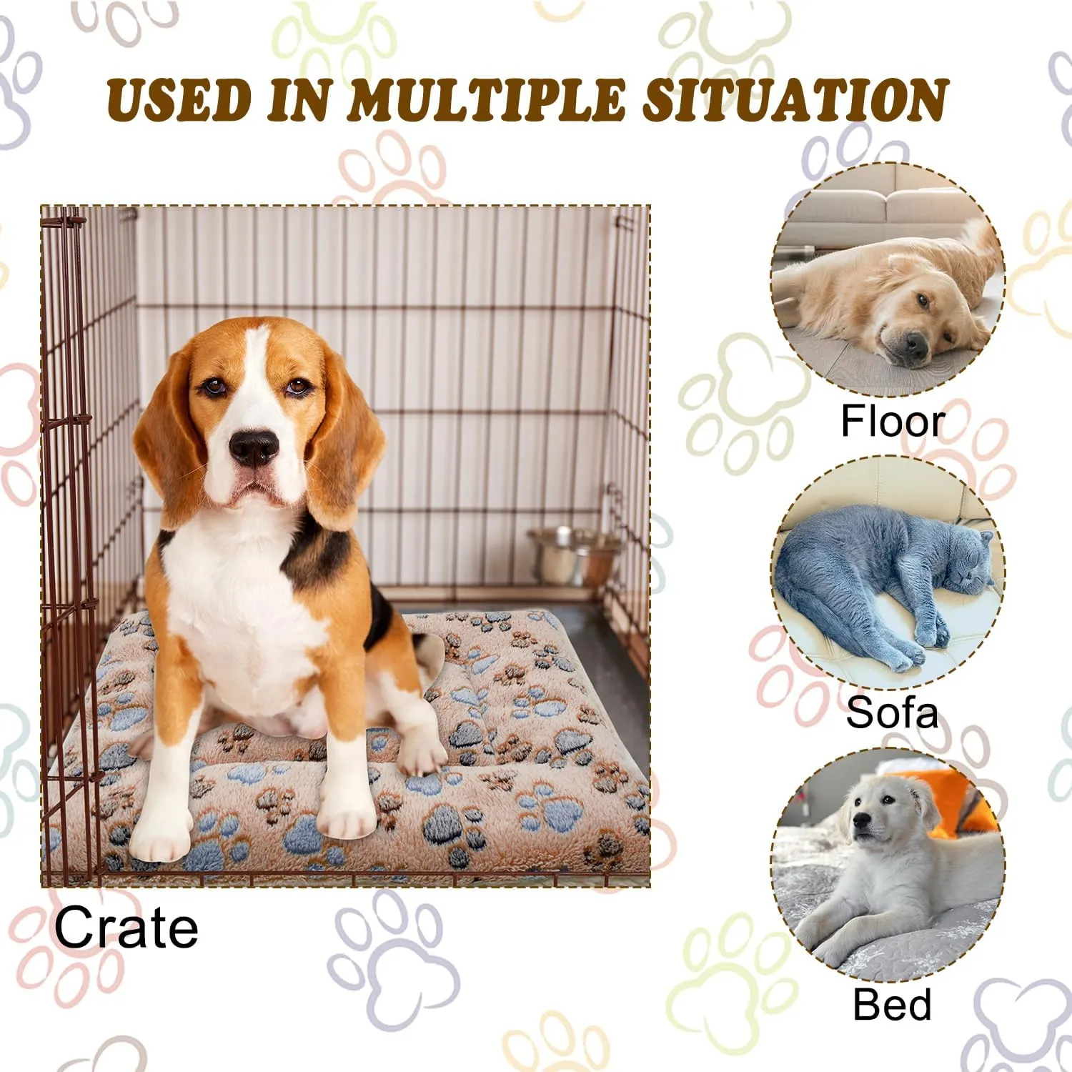 Cat Dog Bed Mat & Blanket, Reversible Pets Crate Pad Bed Mat and Ultra Soft Warm Fleece Calming Blanket for Small Puppy Kitty, Washable