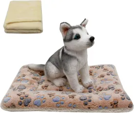 Cat Dog Bed Mat & Blanket, Reversible Pets Crate Pad Bed Mat and Ultra Soft Warm Fleece Calming Blanket for Small Puppy Kitty, Washable