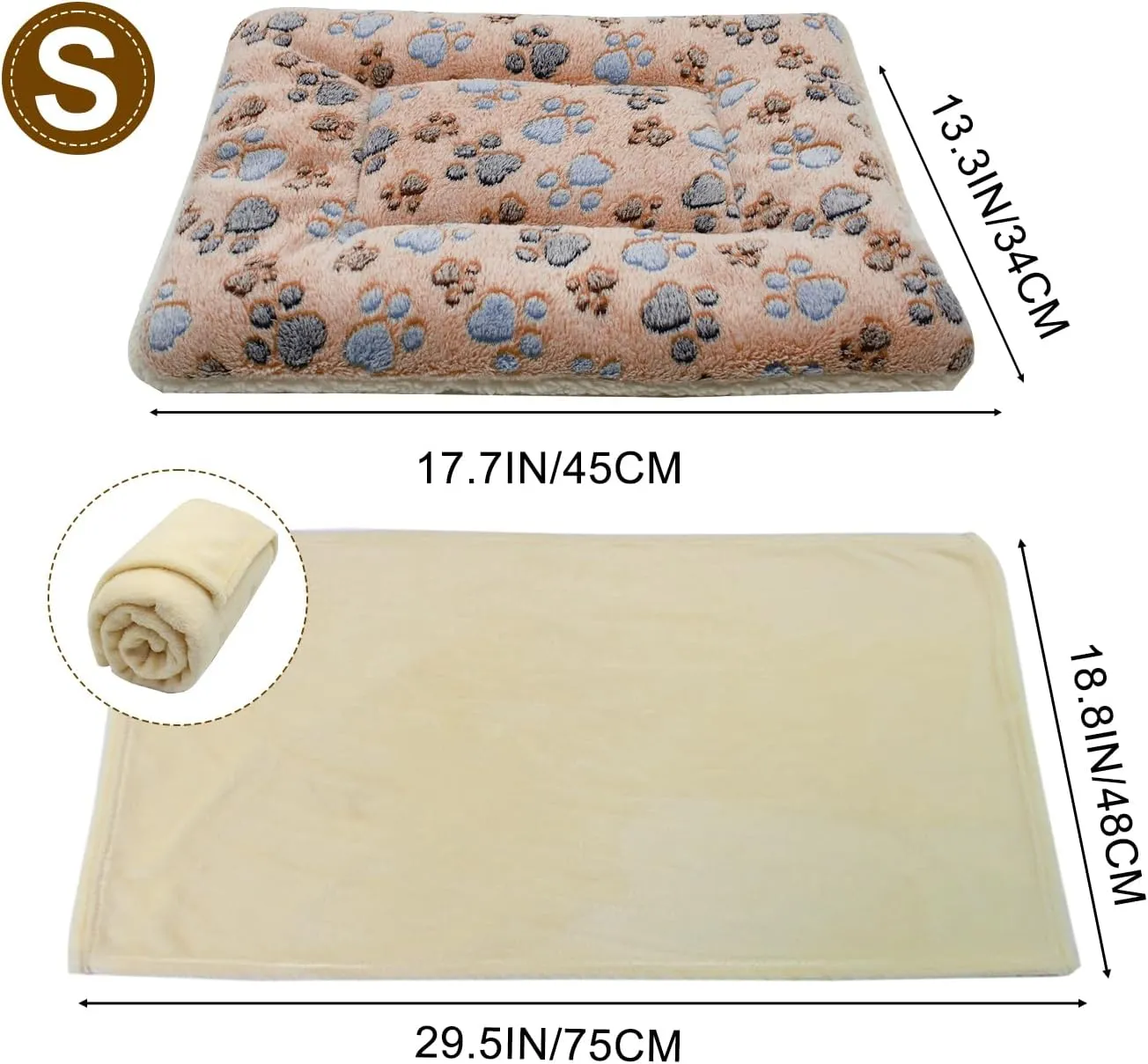 Cat Dog Bed Mat & Blanket, Reversible Pets Crate Pad Bed Mat and Ultra Soft Warm Fleece Calming Blanket for Small Puppy Kitty, Washable