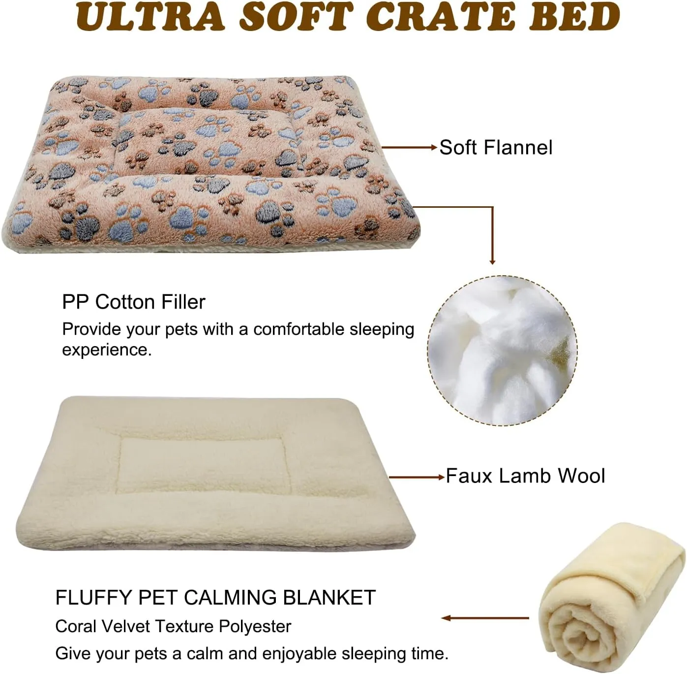 Cat Dog Bed Mat & Blanket, Reversible Pets Crate Pad Bed Mat and Ultra Soft Warm Fleece Calming Blanket for Small Puppy Kitty, Washable