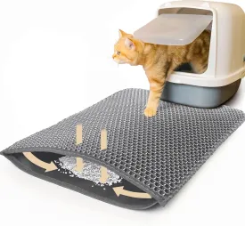 cat litter mat xl extra large 22 x 30 urine waterproof, washable easy to clean cat litter box mat, honeycomb double layer non-slip litter trapping carpet, grey