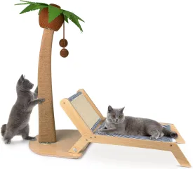 Cat Scratching Post with Lounge Chair 2 in 1, 29.5 Inch Tall Palm Tree Cat Scratching Post for Indoor Cats, Sisal Rope Scratching Posts with Beach Chair for Cat Kitten Play and Rest