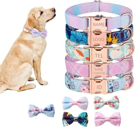 Custom Dog Collar for Girls Boys,Bowtie Soft Personalized Cat Collar with Free Engraved ID Name Tag Phone Number Plate,Customized Metal Buckle Adjustable for Small Medium Large Breed