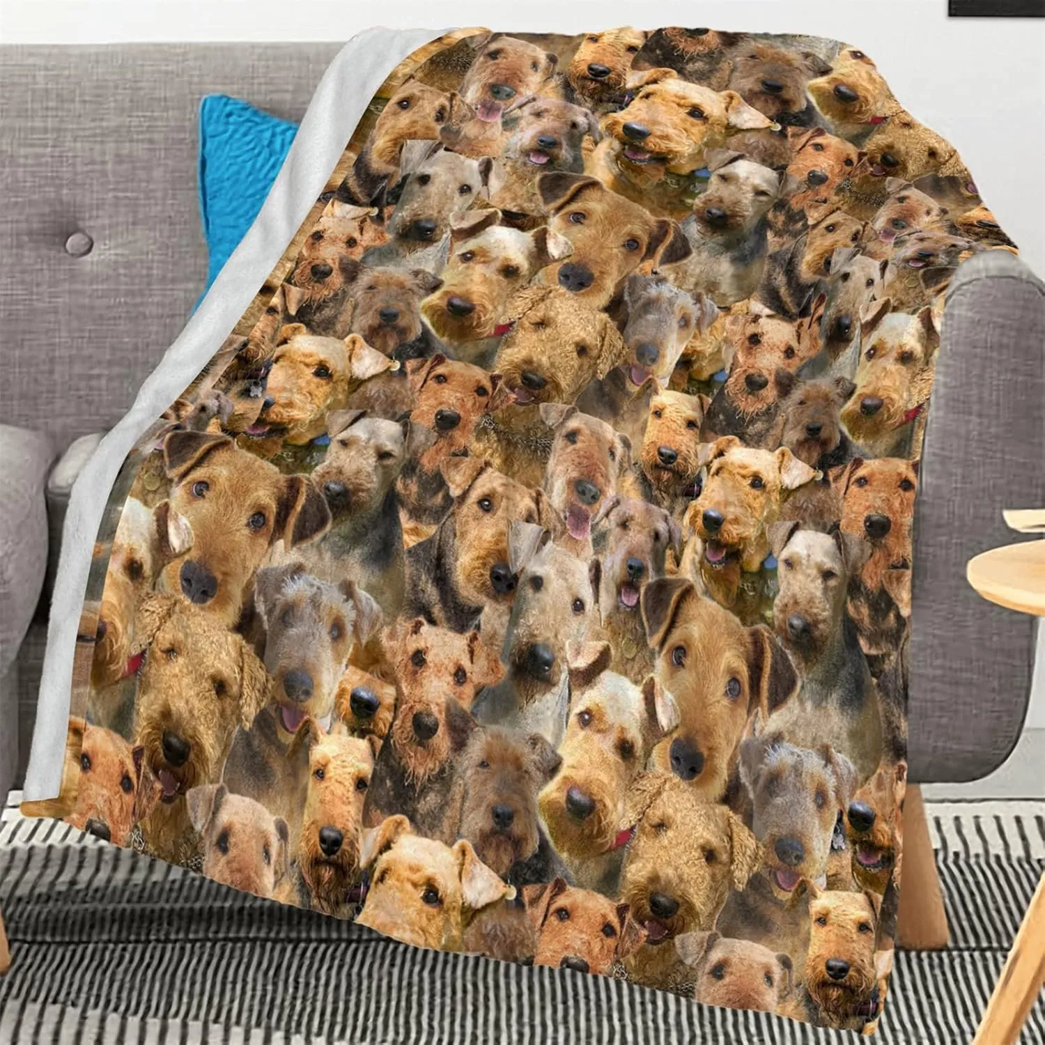 Cute Airedale Terrier Print Blanket - Dog Puppy Lovers Funny Animals Throw - Airedale Terrier Gifts for Dog Mom Pet Owner- Ultra Soft Light Flannel Dogs Blankets for Couch Bed Sofa Quilt