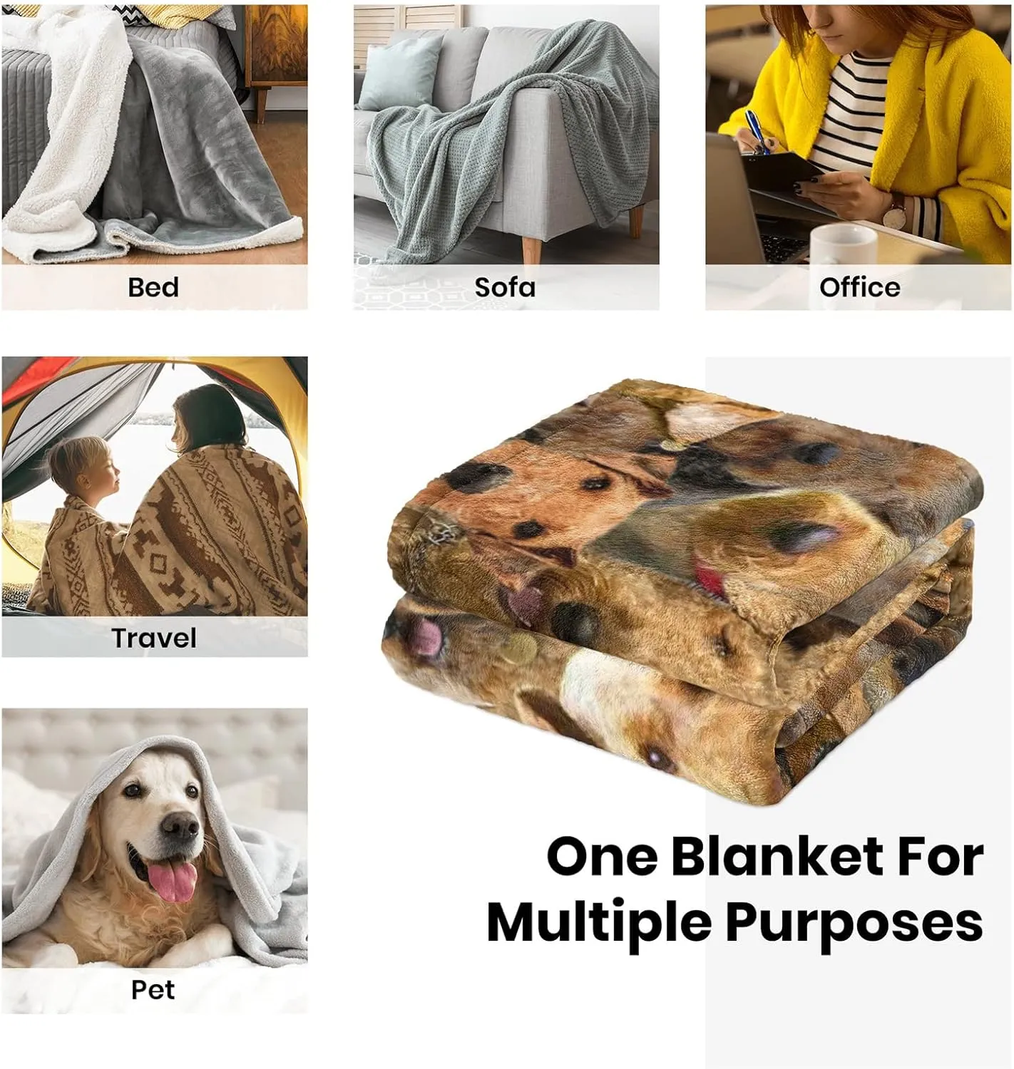Cute Airedale Terrier Print Blanket - Dog Puppy Lovers Funny Animals Throw - Airedale Terrier Gifts for Dog Mom Pet Owner- Ultra Soft Light Flannel Dogs Blankets for Couch Bed Sofa Quilt