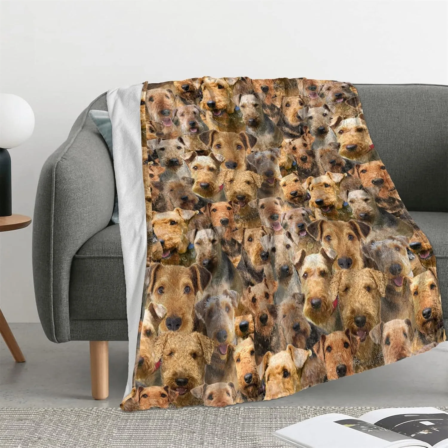 Cute Airedale Terrier Print Blanket - Dog Puppy Lovers Funny Animals Throw - Airedale Terrier Gifts for Dog Mom Pet Owner- Ultra Soft Light Flannel Dogs Blankets for Couch Bed Sofa Quilt