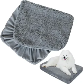 Dog Bed Covers Soft Plush Replacement Washable, Waterproof Pet Mattress Bed Liner Grey 44x32 Inches, for Dog/Cat, Cover Only