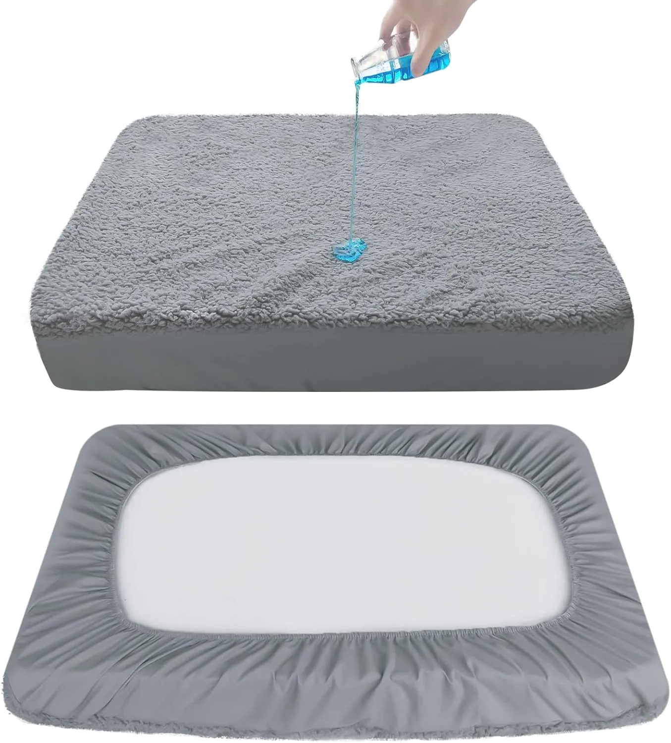 Dog Bed Covers Soft Plush Replacement Washable, Waterproof Pet Mattress Bed Liner Grey 44x32 Inches, for Dog/Cat, Cover Only