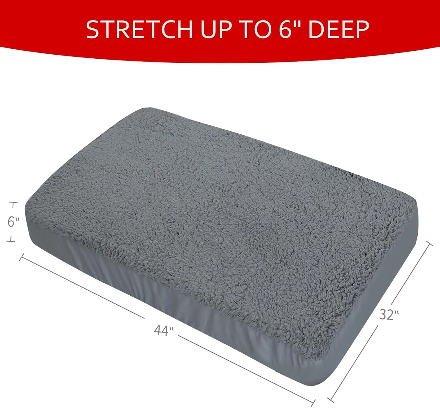 Dog Bed Covers Soft Plush Replacement Washable, Waterproof Pet Mattress Bed Liner Grey 44x32 Inches, for Dog/Cat, Cover Only
