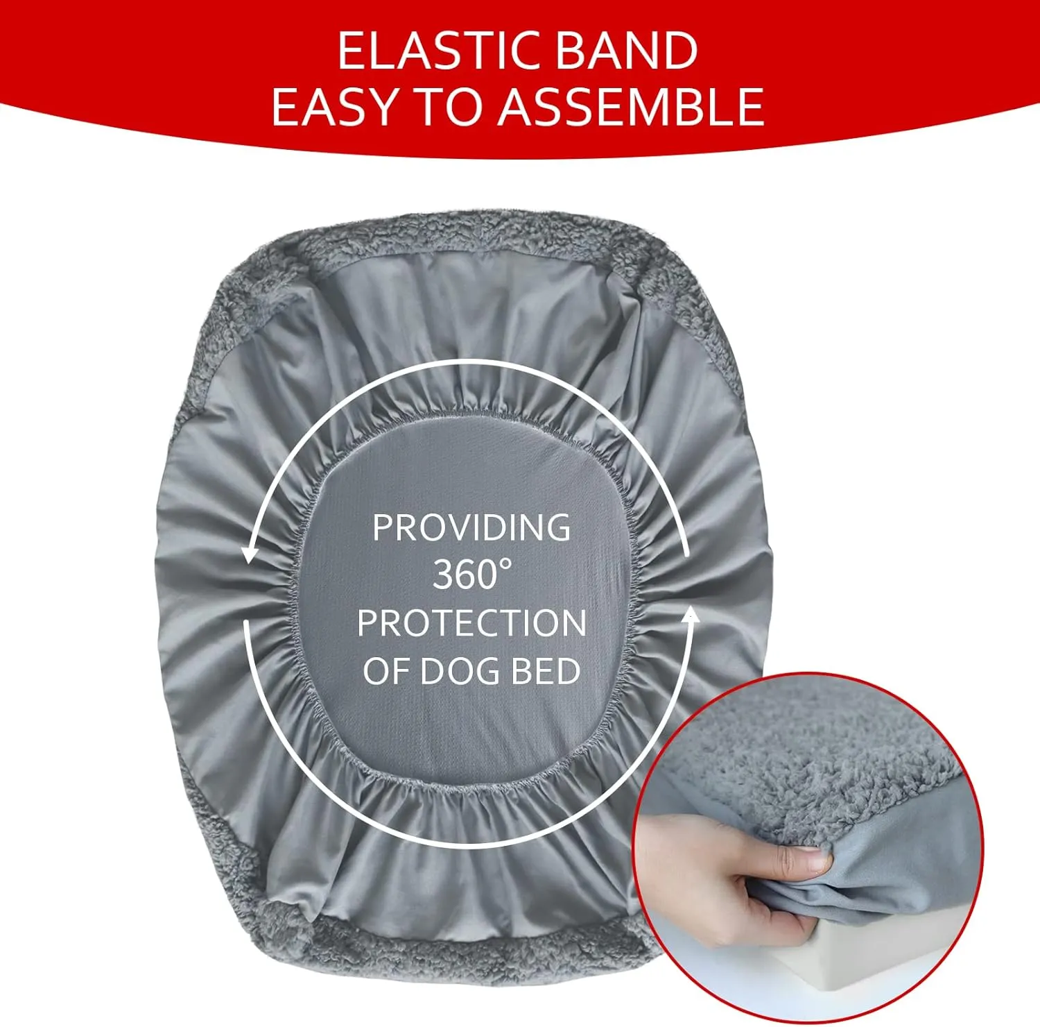 Dog Bed Covers Soft Plush Replacement Washable, Waterproof Pet Mattress Bed Liner Grey 44x32 Inches, for Dog/Cat, Cover Only