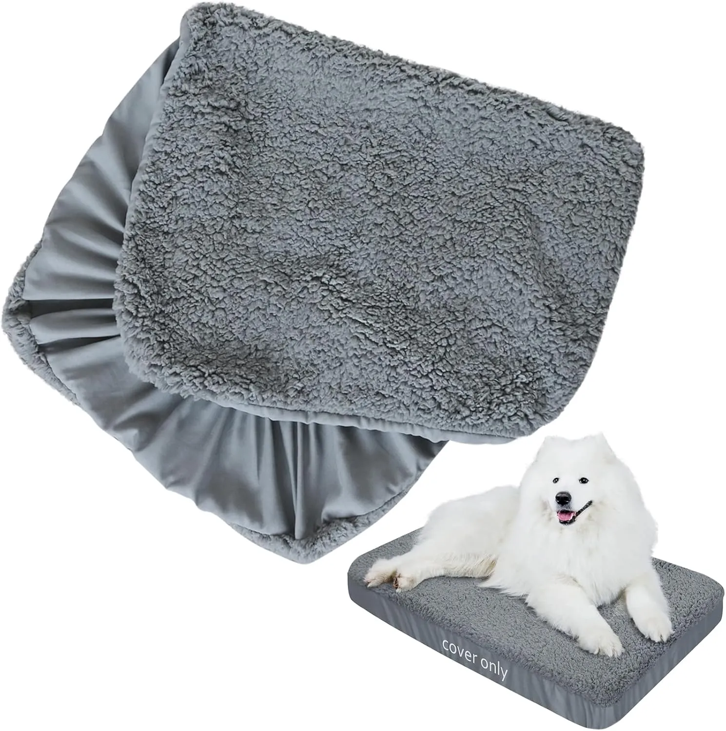 Dog Bed Covers Soft Plush Replacement Washable, Waterproof Pet Mattress Bed Liner Grey 44x32 Inches, for Dog/Cat, Cover Only