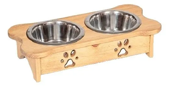 DOG BONE FEEDER - Finished Pine Wood Elevated Food & Water Station