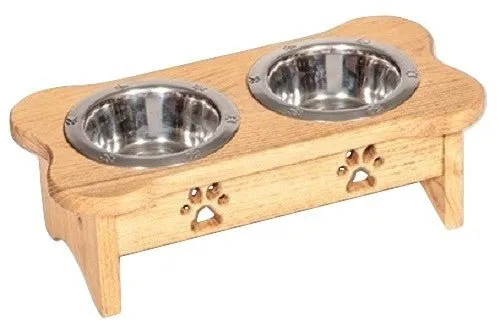 DOG BONE FEEDER - Finished Pine Wood Elevated Food & Water Station