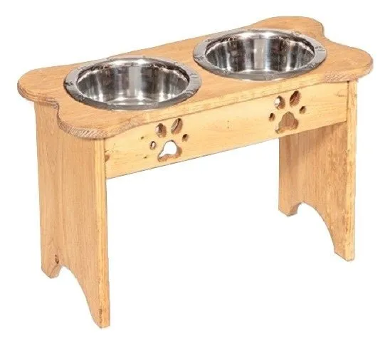 DOG BONE FEEDER - Finished Pine Wood Elevated Food & Water Station
