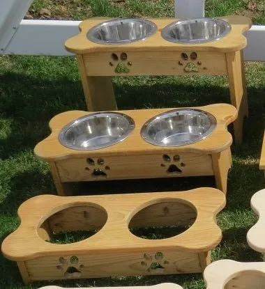 DOG BONE FEEDER - Finished Pine Wood Elevated Food & Water Station