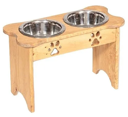DOG BONE FEEDER - Finished Pine Wood Elevated Food & Water Station