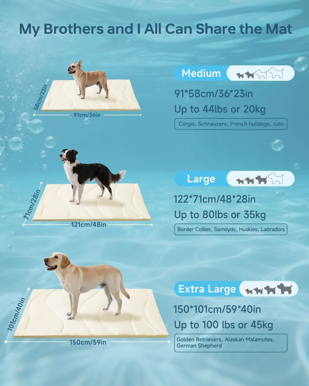 Dog Cooling Mat, 36" x 23" Reversible Self-Cooling Mat for Medium Dogs, Arc-Chill Cool Pad for Dogs and Cats Washable Summer (Beige, Large(48" x 28"))